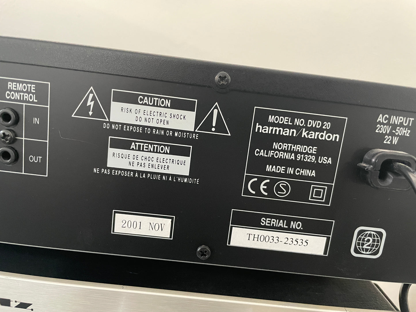 2002 Harman Kardon DVD/CD Player DVD 20