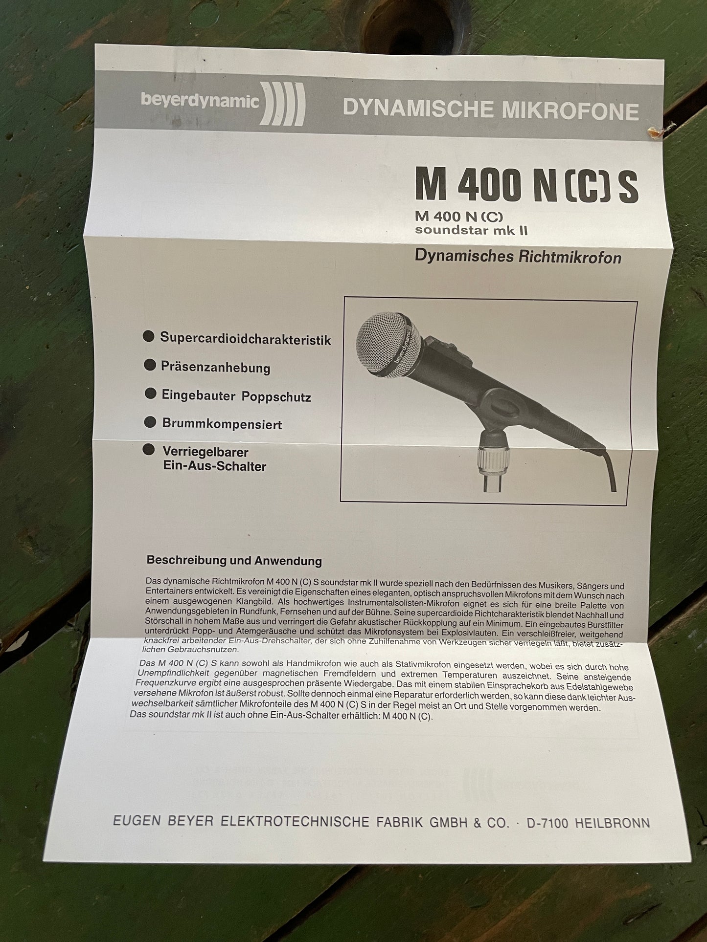 Beyer Dynamic M 400 N(C)S Soundstar Mkii Supercardioid Dynamic Microphone